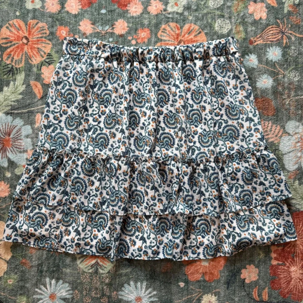 J.Crew Womens Paisley Floral Tiered Ruffle Mini Skirt Blue Orange Size M‎